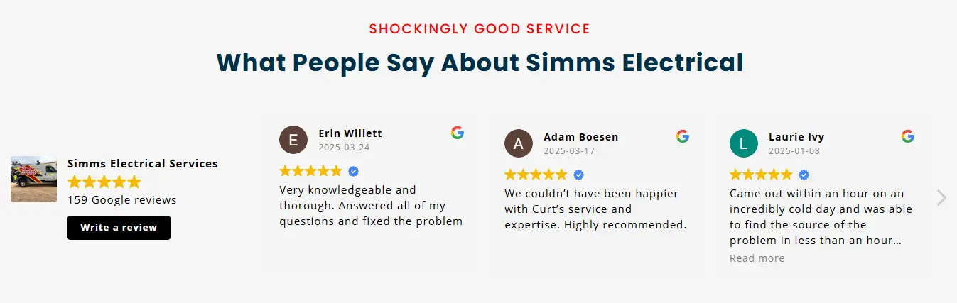 Simms Electric Landing Page Reviews 5 Star